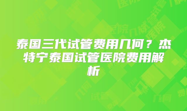 泰国三代试管费用几何？杰特宁泰国试管医院费用解析