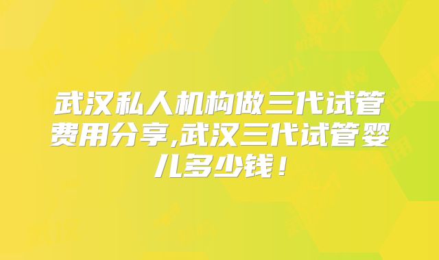 武汉私人机构做三代试管费用分享,武汉三代试管婴儿多少钱！