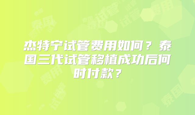 杰特宁试管费用如何？泰国三代试管移植成功后何时付款？