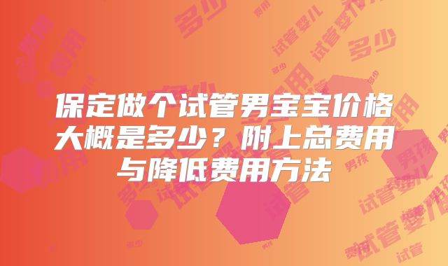 保定做个试管男宝宝价格大概是多少？附上总费用与降低费用方法