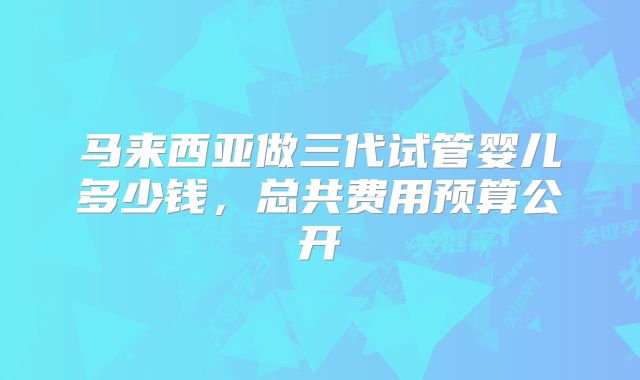 马来西亚做三代试管婴儿多少钱，总共费用预算公开