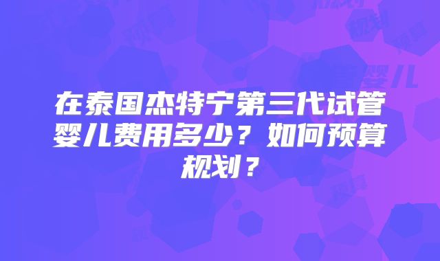 在泰国杰特宁第三代试管婴儿费用多少？如何预算规划？