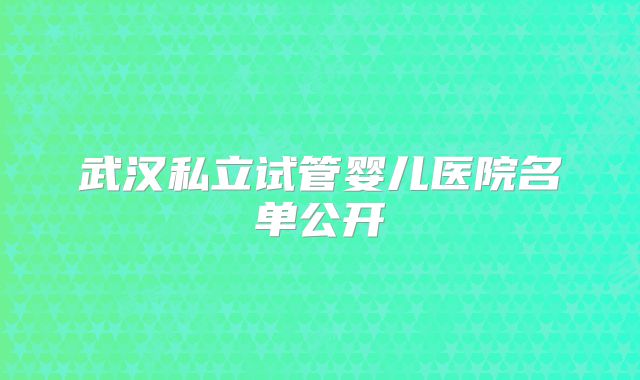 武汉私立试管婴儿医院名单公开