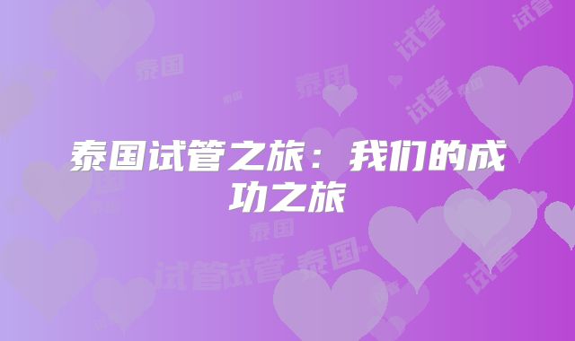 泰国试管之旅:我们的成功之旅