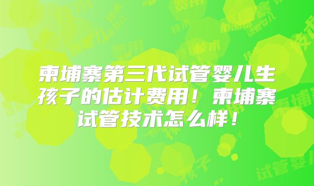 柬埔寨第三代试管婴儿生孩子的估计费用!柬埔寨试管技术怎么样!
