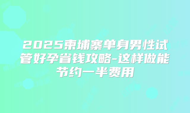 2025柬埔寨单身男性试管好孕省钱攻略-这样做能节约一半费用