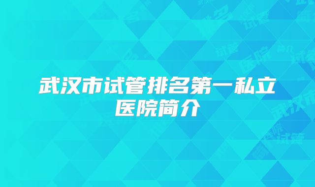 武汉市试管排名第一私立医院简介