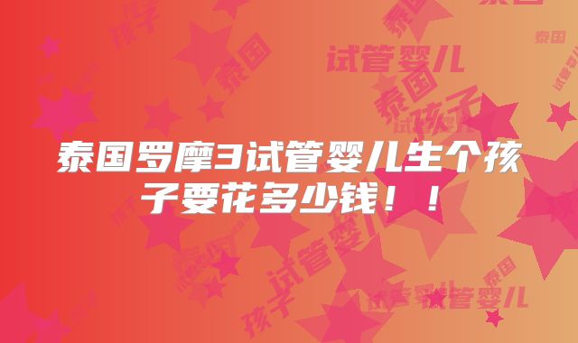 泰国罗摩3试管婴儿生个孩子要花多少钱！！