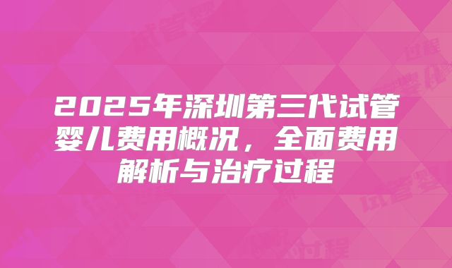 2025年深圳第三代试管婴儿费用概况,全面费用解析与治疗过程