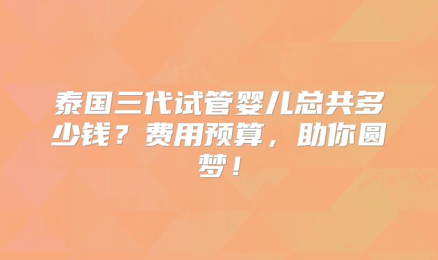 泰国三代试管婴儿总共多少钱？费用预算，助你圆梦！