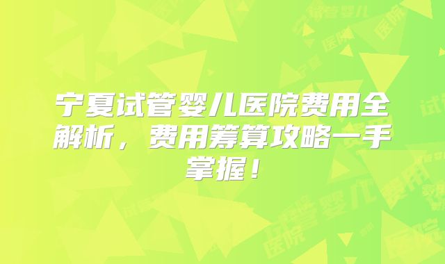宁夏试管婴儿医院费用全解析，费用筹算攻略一手掌握！