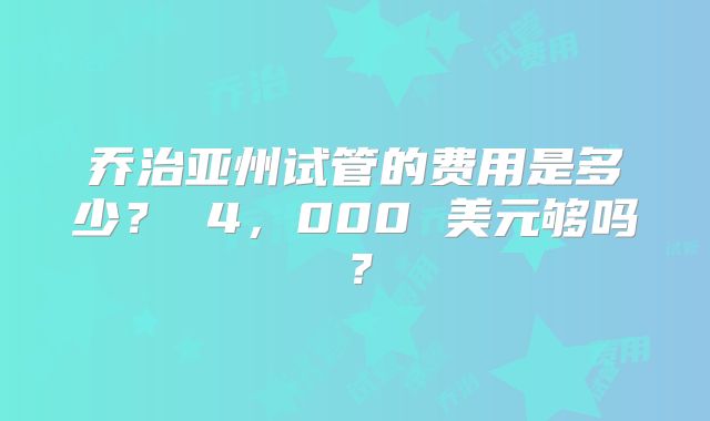 乔治亚州试管的费用是多少？ 4，000 美元够吗？