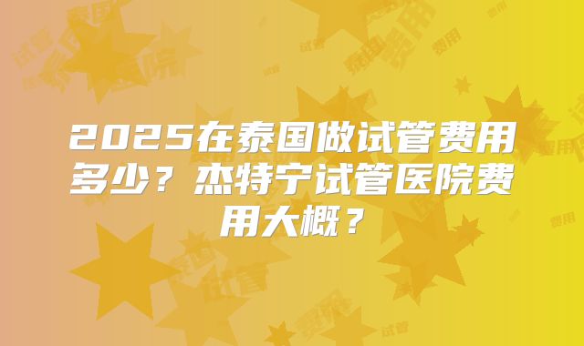 2025在泰国做试管费用多少？杰特宁试管医院费用大概？