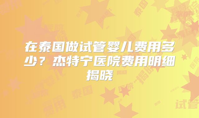 在泰国做试管婴儿费用多少？杰特宁医院费用明细揭晓