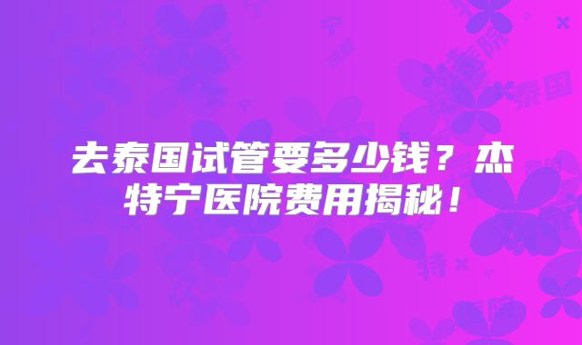 去泰国试管要多少钱？杰特宁医院费用揭秘！