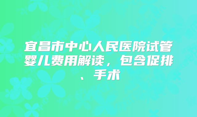 宜昌市中心人民医院试管婴儿费用解读,包含促排、手术