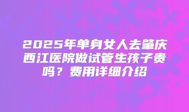 2025年单身女人去肇庆西江医院做试管生孩子贵吗?费用详细介绍