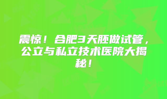 震惊!合肥3天胚做试管,公立与私立技术医院大揭秘!