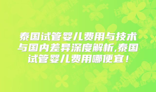 泰国试管婴儿费用与技术与国内差异深度解析,泰国试管婴儿费用哪便宜！