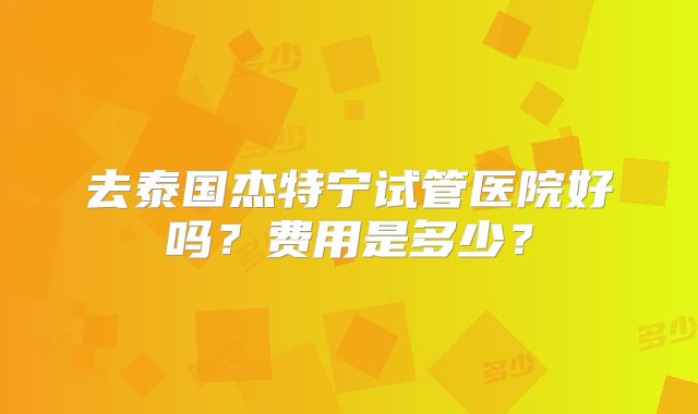 去泰国杰特宁试管医院好吗？费用是多少？