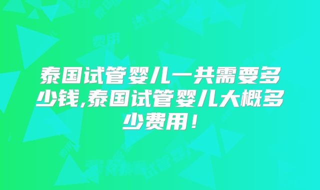 泰国试管婴儿一共需要多少钱,泰国试管婴儿大概多少费用！