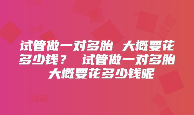 试管做一对多胎 大概要花多少钱？ 试管做一对多胎 大概要花多少钱呢