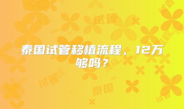 泰国试管移植流程，12万够吗？