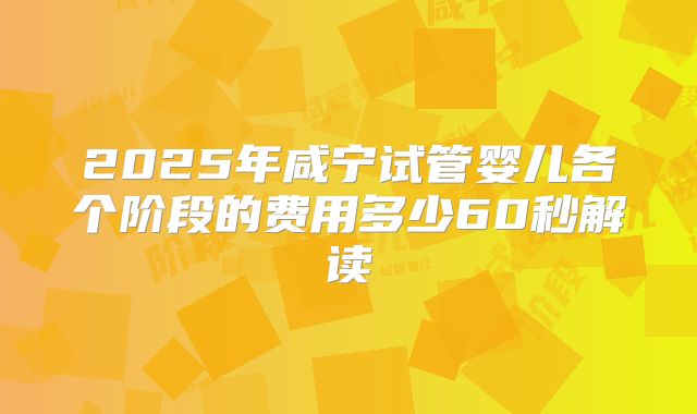 2025年咸宁试管婴儿各个阶段的费用多少60秒解读