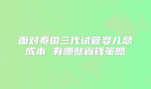 面对泰国三代试管婴儿总成本 有哪些省钱策略