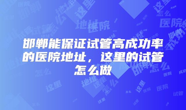 邯郸能保证试管高成功率的医院地址，这里的试管怎么做