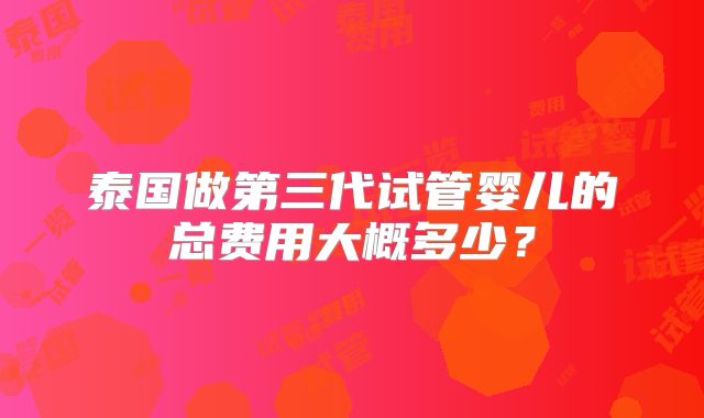 泰国做第三代试管婴儿的总费用大概多少？