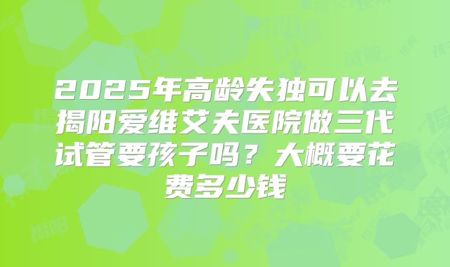 2025年高龄失独可以去揭阳爱维艾夫医院做三代试管要孩子吗？大概要花费多少钱