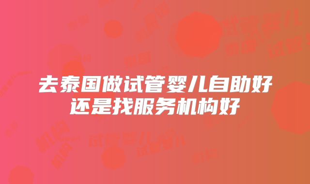 去泰国做试管婴儿自助好还是找服务机构好