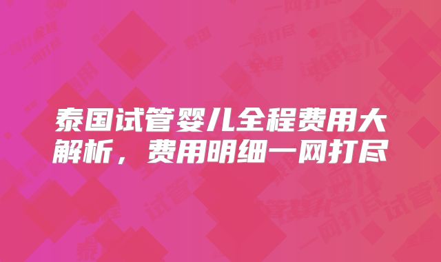 泰国试管婴儿全程费用大解析，费用明细一网打尽
