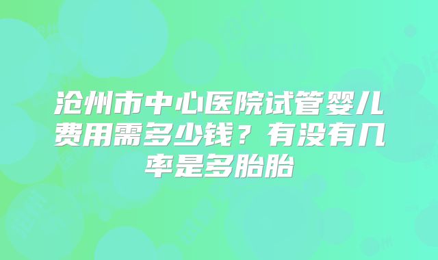 沧州市中心医院试管婴儿费用需多少钱?有没有几率是多胎胎