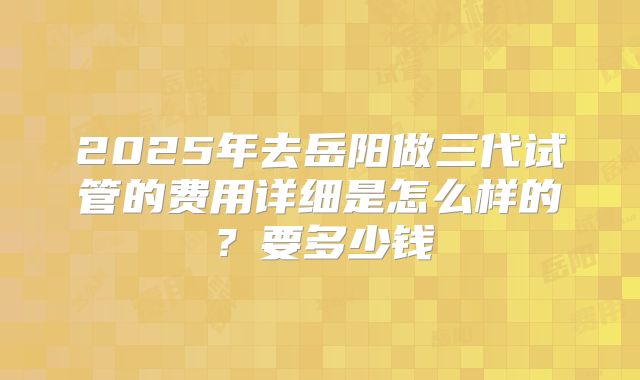 2025年去岳阳做三代试管的费用详细是怎么样的?要多少钱