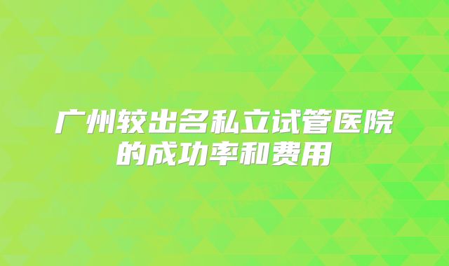 广州较出名私立试管医院的成功率和费用