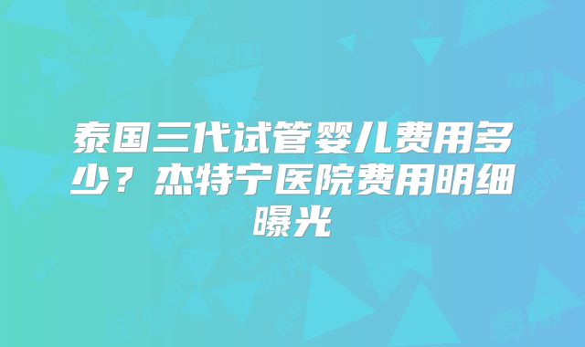 泰国三代试管婴儿费用多少？杰特宁医院费用明细曝光