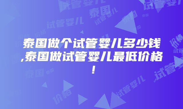 泰国做个试管婴儿多少钱,泰国做试管婴儿最低价格！