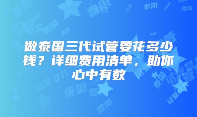 做泰国三代试管要花多少钱？详细费用清单，助你心中有数
