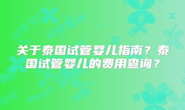 关于泰国试管婴儿指南?泰国试管婴儿的费用查询?