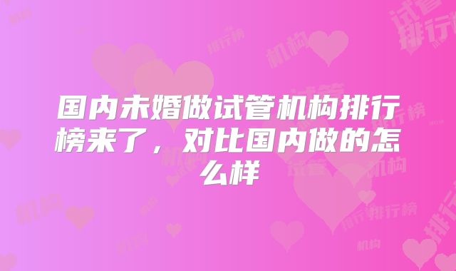 国内未婚做试管机构排行榜来了,对比国内做的怎么样