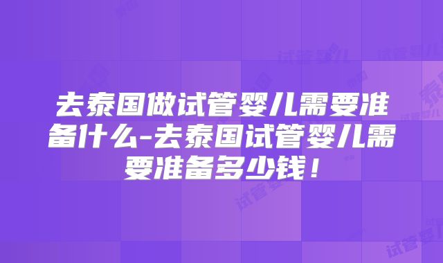 去泰国做试管婴儿需要准备什么-去泰国试管婴儿需要准备多少钱!