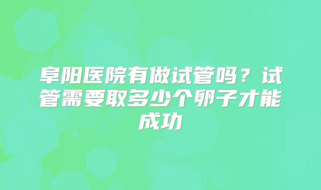 阜阳医院有做试管吗？试管需要取多少个卵子才能成功