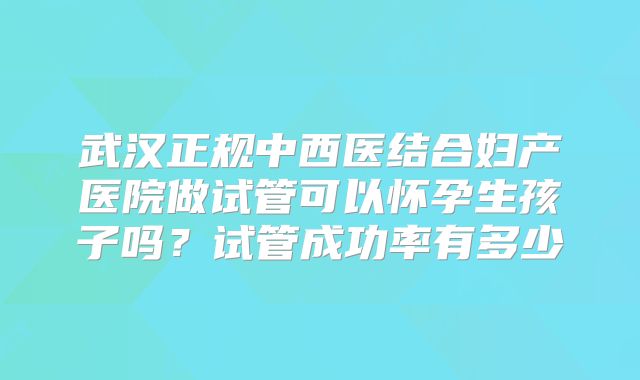 武汉正规中西医结合妇产医院做试管可以怀孕生孩子吗？试管成功率有多少