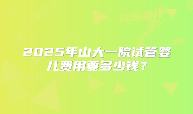 2025年山大一院试管婴儿费用要多少钱?