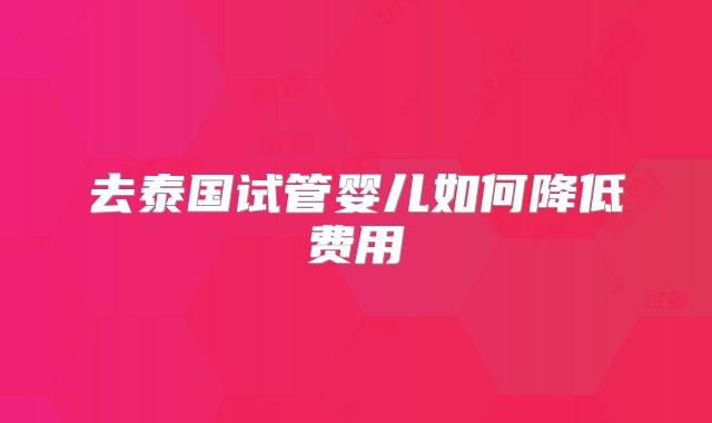 去泰国试管婴儿如何降低费用