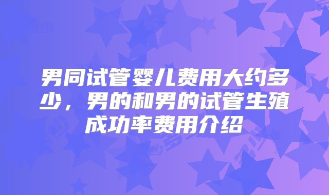 男同试管婴儿费用大约多少，男的和男的试管生殖成功率费用介绍