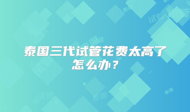 泰国三代试管花费太高了怎么办？