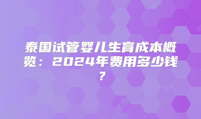 泰国试管婴儿生育成本概览:2024年费用多少钱?